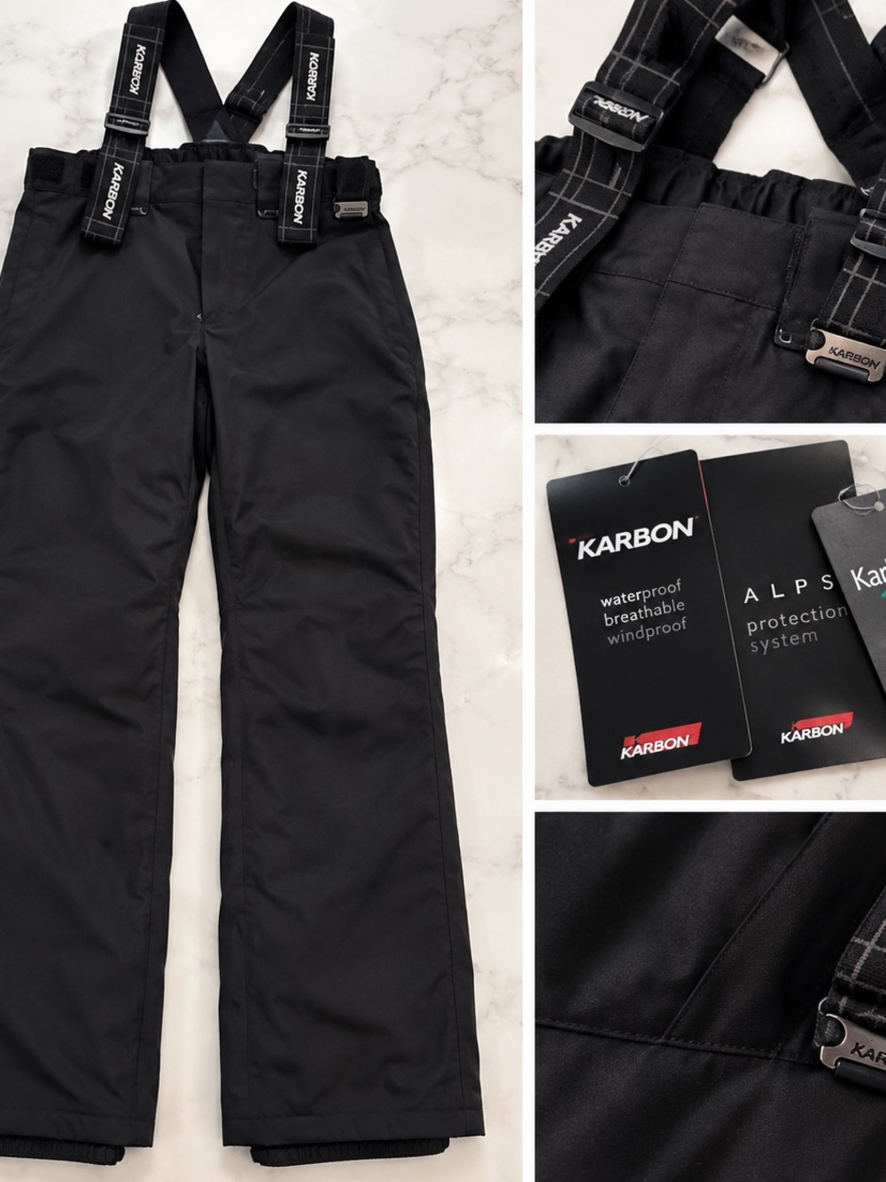 Women's Black Wide-Leg Snow Pants with Adjustable Suspenders